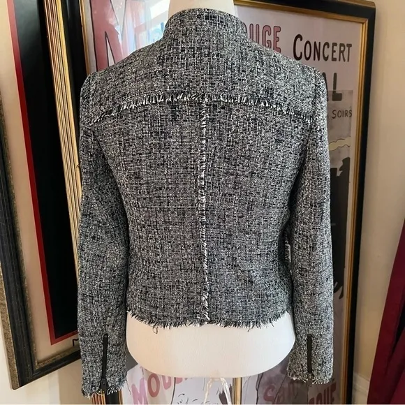 Banana Republic Navy White Ruff Hem Tweed Blazer Zip Up Detail Jacket Size 10