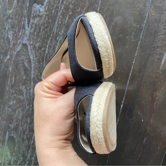 Bandolino Black Espadrille Wedges Size‎ 9M Summer Coastal Peep Toe Pinup