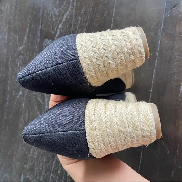 Bandolino Black Espadrille Wedges Size‎ 9M Summer Coastal Peep Toe Pinup