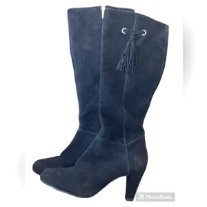 Bandolino Tall Suede Black Heeled Tassle Boots. Size 10
