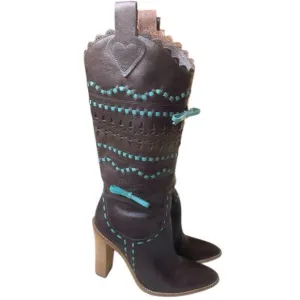 BCBG Max Azria Brown Heeled Leather Western Boots Size 6