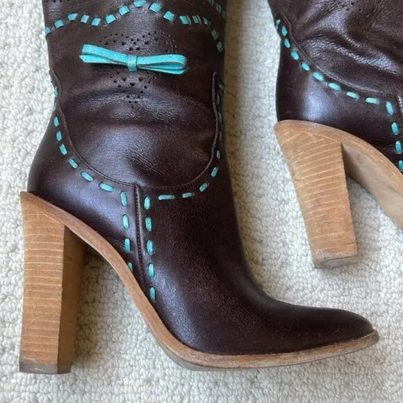 BCBG Max Azria Brown Heeled Leather Western Boots Size 6