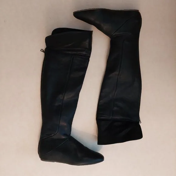 BCBGMAXAZARIA Hughes Black Over-the-Knee Leather Flat Boots $495