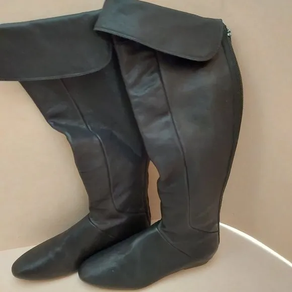BCBGMAXAZARIA Hughes Black Over-the-Knee Leather Flat Boots $495