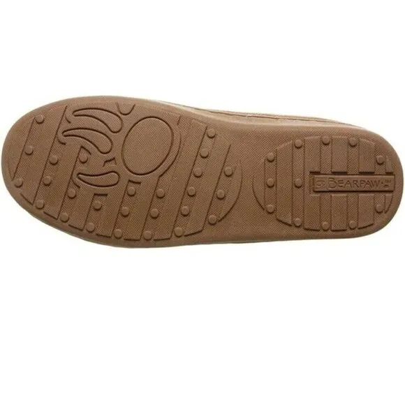 Bearpaw Slippers Mens 10 Moccasins Tan Suede‎ Sheepskin New