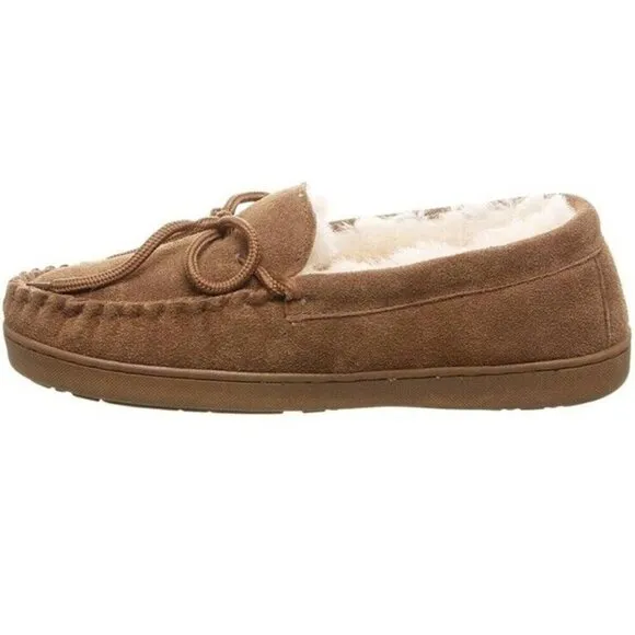 Bearpaw Slippers Mens 10 Moccasins Tan Suede‎ Sheepskin New