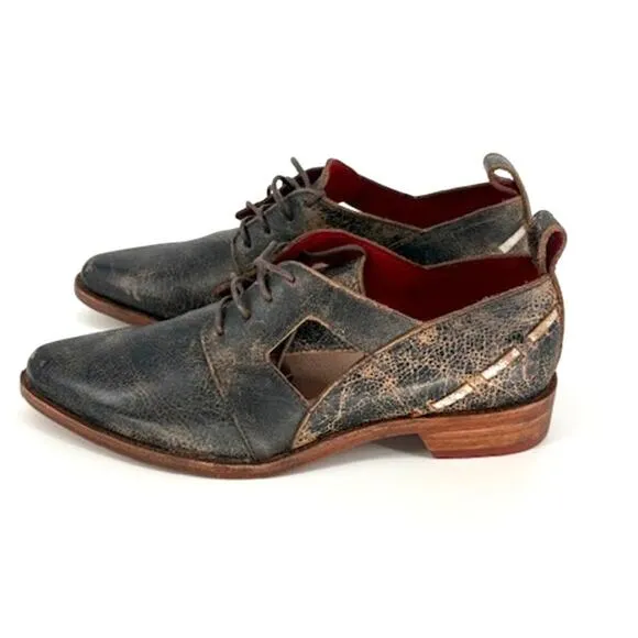 Bed Stu “Neftis” Cut Out Lace-Up Oxford Women’s Shoes in Black Lux Nectar – 8.5