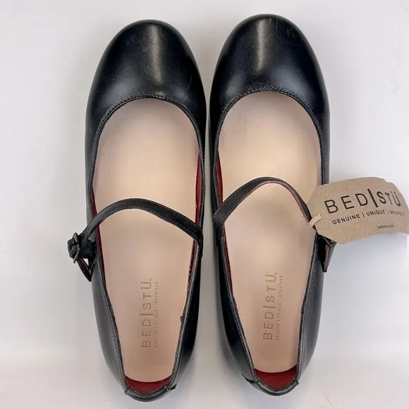 BED|STÜ Black Leather Shuffle III Flats Maryjane Vibram Womens Size 9