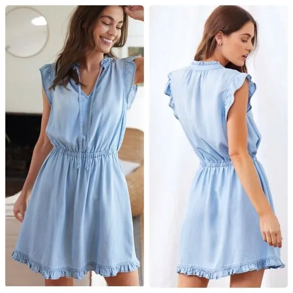 Bella Dahl Ruffle Sleeve Dress Salt Spray Wash SMALL