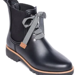 Bernardo Black Lace Up Boots with Gingham Detail