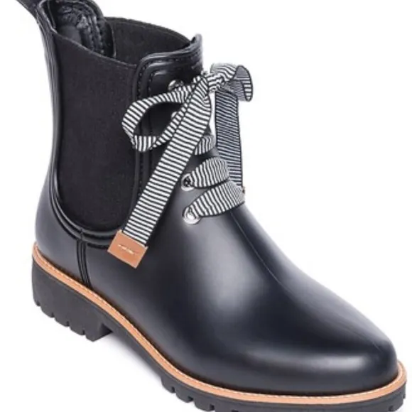 Bernardo Black Lace Up Boots with Gingham Detail