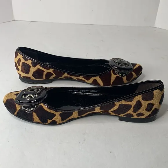 Bernardo cow hair black leather flats