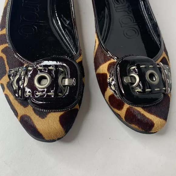 Bernardo cow hair black leather flats