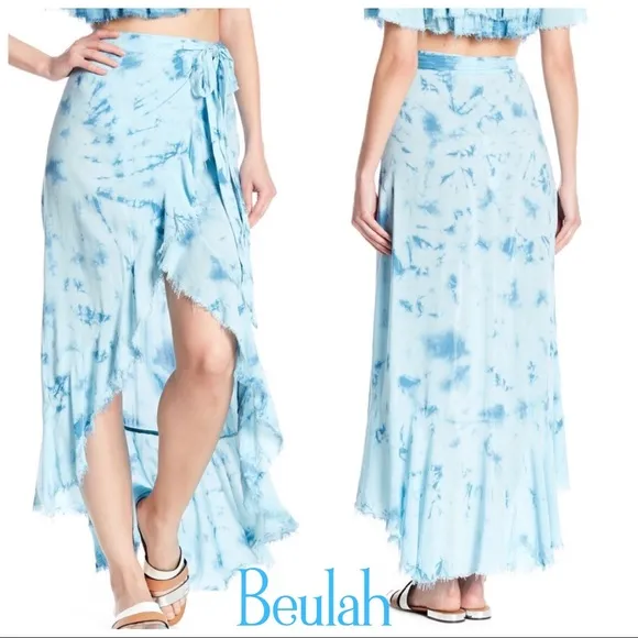 Beulah Anthropologie Boho Tie Dye Hi Lo Ruffle Detailing Wrap Skirt New