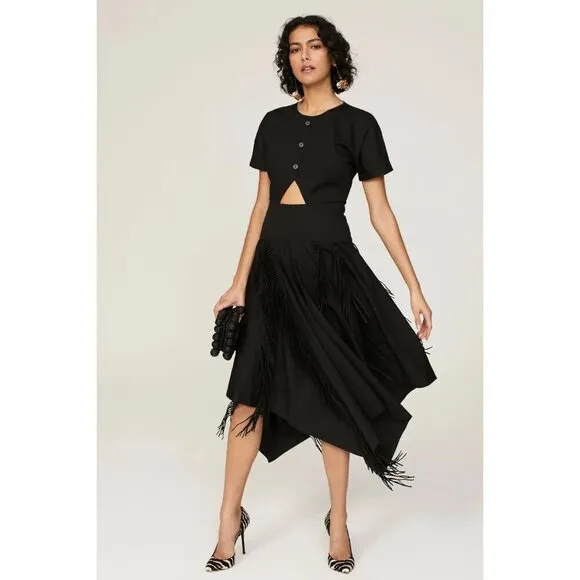 Bibhu Mohapatra Collective Cutout Fringe Dress in Black Womens Western Midi F