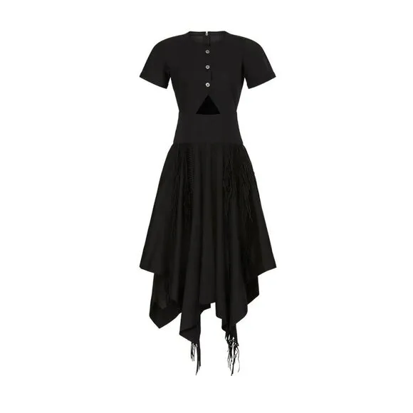 Bibhu Mohapatra Collective Cutout Fringe Dress in Black Womens Western Midi F