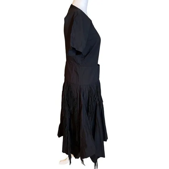 Bibhu Mohapatra Collective Cutout Fringe Dress in Black Womens Western Midi F