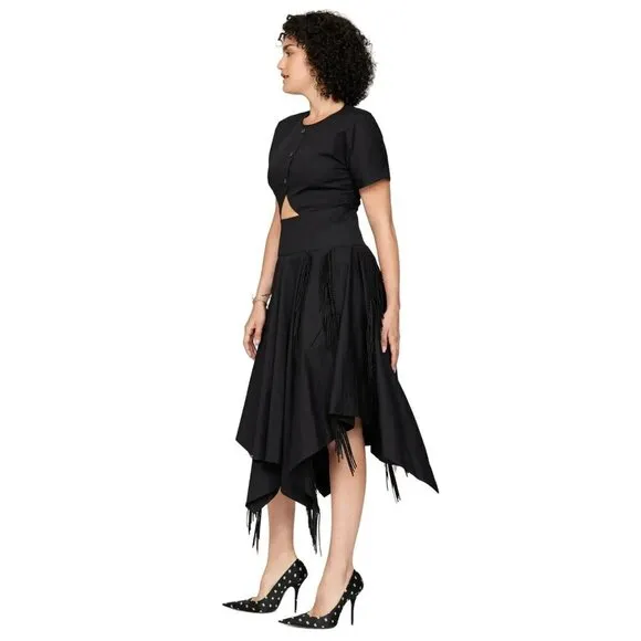 Bibhu Mohapatra Collective Cutout Fringe Dress in Black Womens Western Midi F