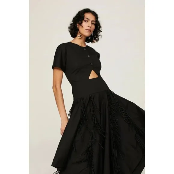 Bibhu Mohapatra Collective Cutout Fringe Dress in Black Womens Western Midi F