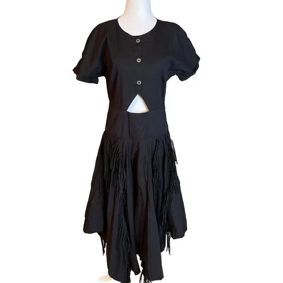 Bibhu Mohapatra Collective Cutout Fringe Dress in Black Womens Western Midi F
