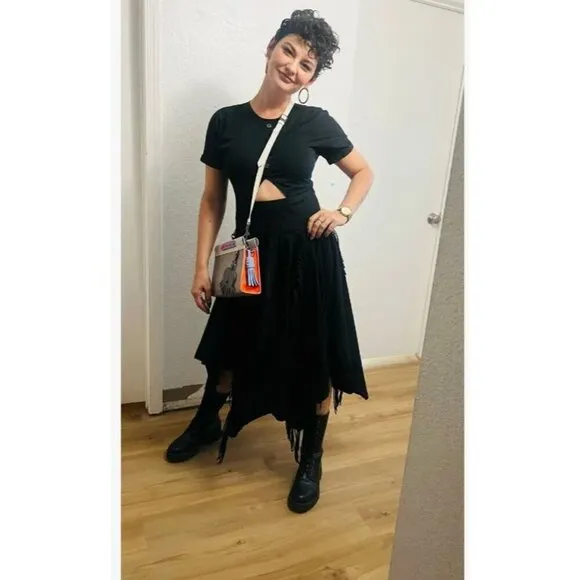 Bibhu Mohapatra Collective Cutout Fringe Dress in Black Womens Western Midi F