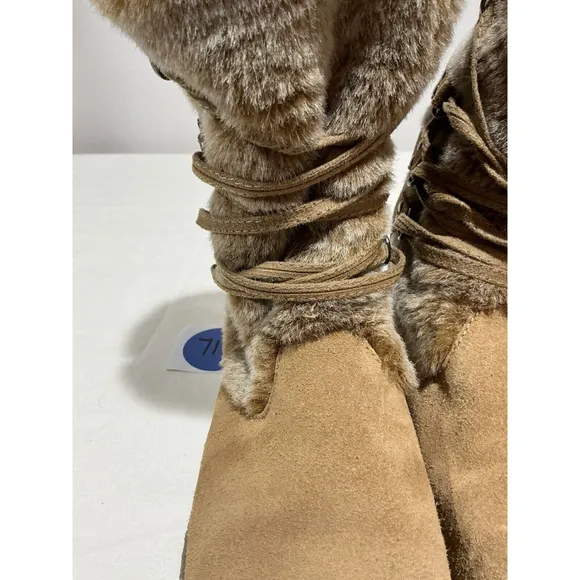 Big Girls Airwalk Size 5.5 Brown Suede Faux Fur Midcalf Winter Boots