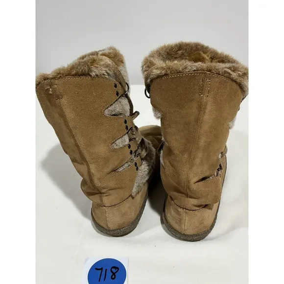 Big Girls Airwalk Size 5.5 Brown Suede Faux Fur Midcalf Winter Boots