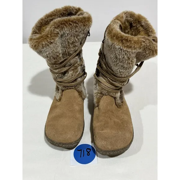 Big Girls Airwalk Size 5.5 Brown Suede Faux Fur Midcalf Winter Boots