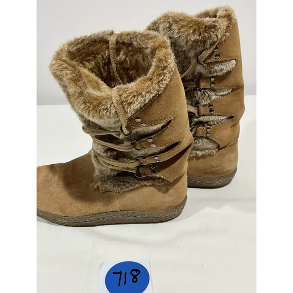 Big Girls Airwalk Size 5.5 Brown Suede Faux Fur Midcalf Winter Boots