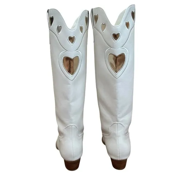 Billini Women’s Velma Ivory White &amp; Gold Heart Cowboy Cowgirl Western Boots Sz 9