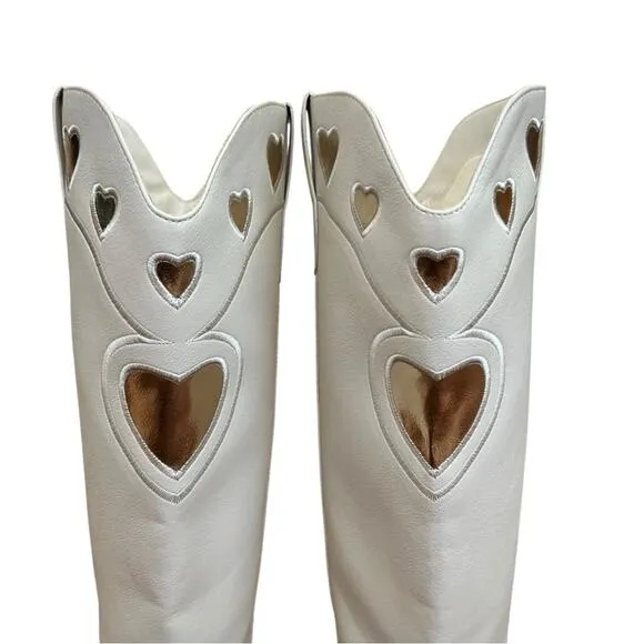 Billini Women’s Velma Ivory White &amp; Gold Heart Cowboy Cowgirl Western Boots Sz 9