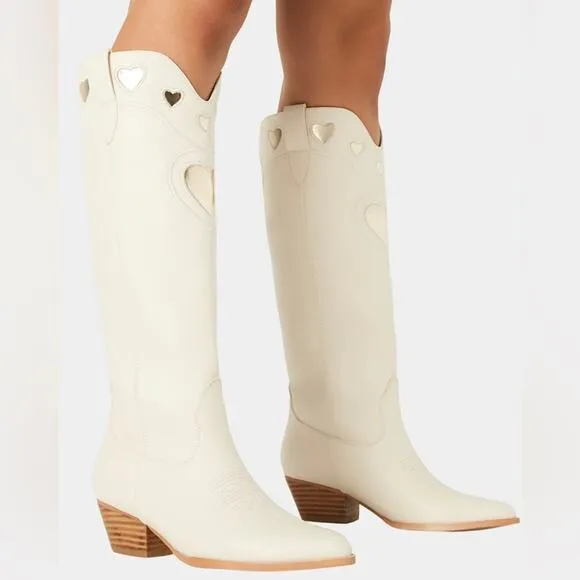 Billini Women’s Velma Ivory White &amp; Gold Heart Cowboy Cowgirl Western Boots Sz 9
