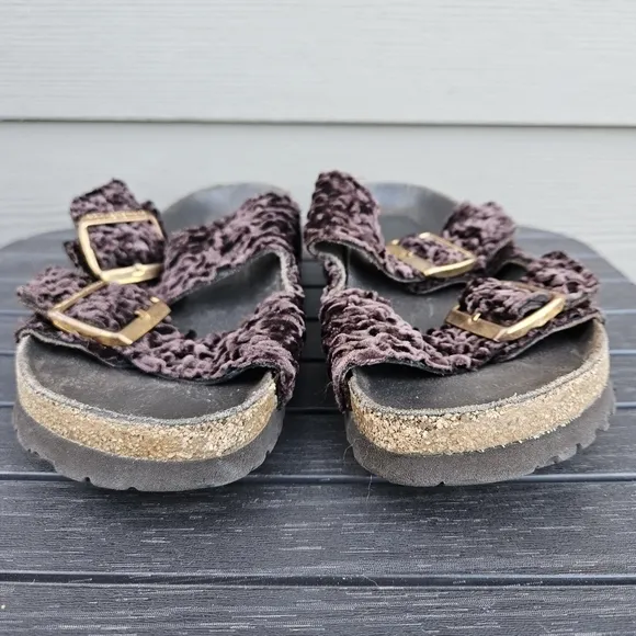 Birkenstock Arizona Persian Brown Velvet Textile Sandals Shoes 8.5-9 EU Size 39