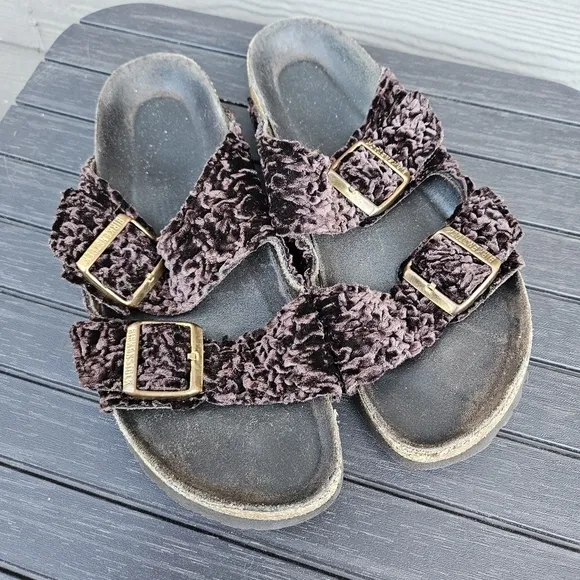 Birkenstock Arizona Persian Brown Velvet Textile Sandals Shoes 8.5-9 EU Size 39
