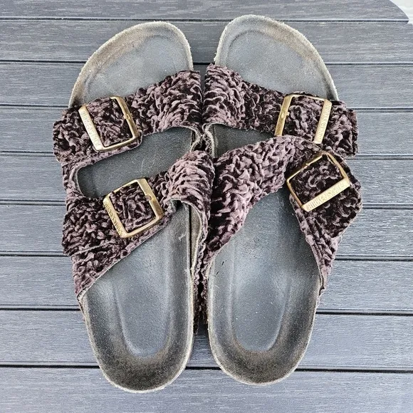 Birkenstock Arizona Persian Brown Velvet Textile Sandals Shoes 8.5-9 EU Size 39