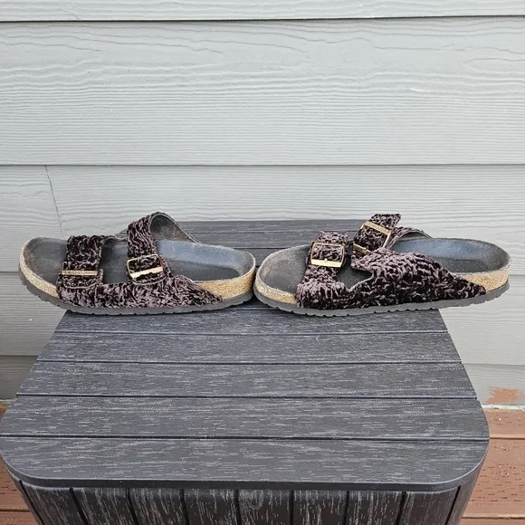 Birkenstock Arizona Persian Brown Velvet Textile Sandals Shoes 8.5-9 EU Size 39
