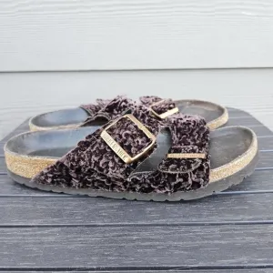 Birkenstock Arizona Persian Brown Velvet Textile Sandals Shoes 8.5-9 EU Size 39