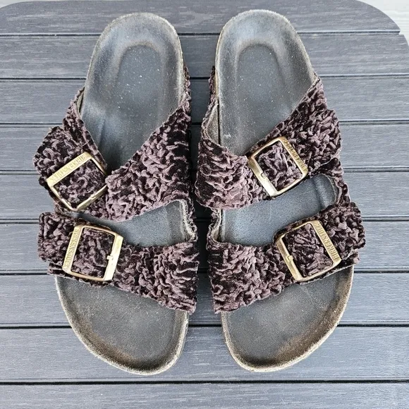 Birkenstock Arizona Persian Brown Velvet Textile Sandals Shoes 8.5-9 EU Size 39