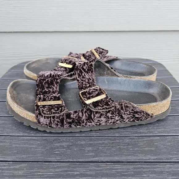 Birkenstock Arizona Persian Brown Velvet Textile Sandals Shoes 8.5-9 EU Size 39