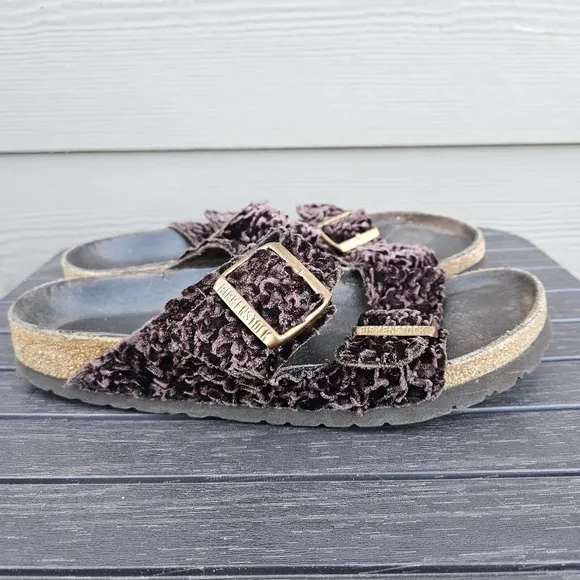 Birkenstock Arizona Persian Brown Velvet Textile Sandals Shoes 8.5-9 EU Size 39
