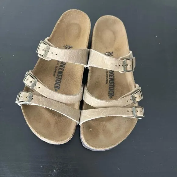 Birkenstock Franca 36 Or 6 Womens Sandals Flats Oiled Leather Buckle Beige