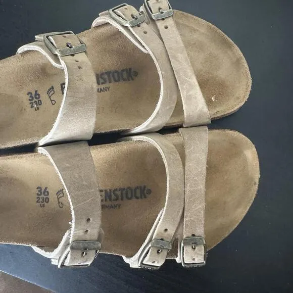Birkenstock Franca 36 Or 6 Womens Sandals Flats Oiled Leather Buckle Beige