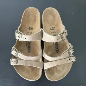 Birkenstock Franca 36 Or 6 Womens Sandals Flats Oiled Leather Buckle Beige