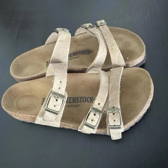 Birkenstock Franca 36 Or 6 Womens Sandals Flats Oiled Leather Buckle Beige