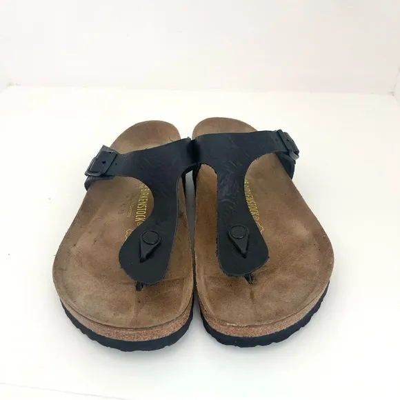 Birkenstock Gizeh Black Textured Birko Flor Thong Flip Flop Slip On Sandals 12