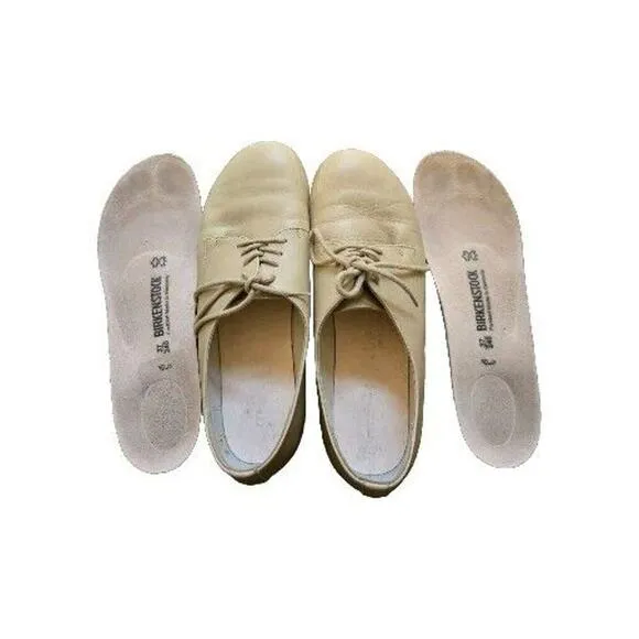 Birkenstock Women Size 7 Beige Lace Up Round Toe Flat Leather