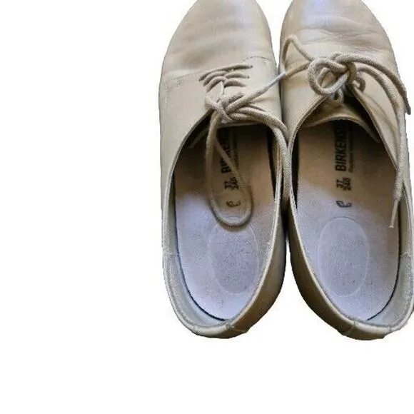 Birkenstock Women Size 7 Beige Lace Up Round Toe Flat Leather