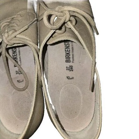 Birkenstock Women Size 7 Beige Lace Up Round Toe Flat Leather