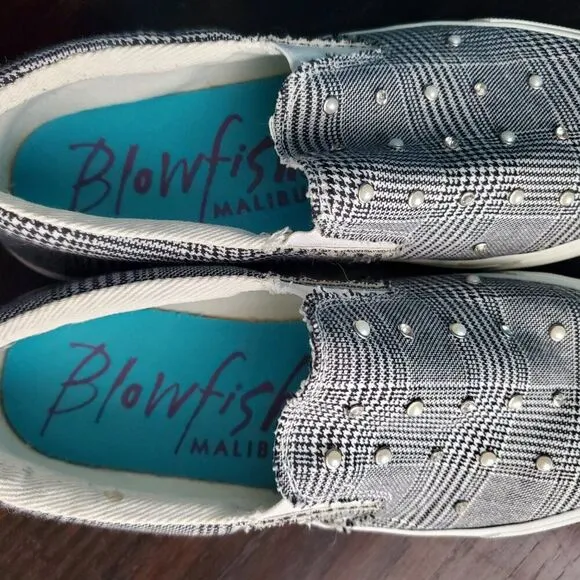 Black &amp; White BLOWFISH Canvas shoes W/Pearl &amp; Crystal details Size 8