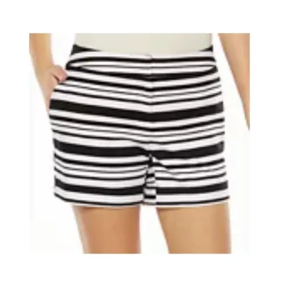 Black &amp; White Stripe Modern Fit Cuffed City Shorts Contemporary